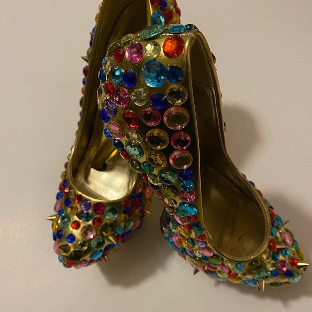 Privileged Purrr Gold Multicolor Rhinestone Heels - Picture 3 of 5